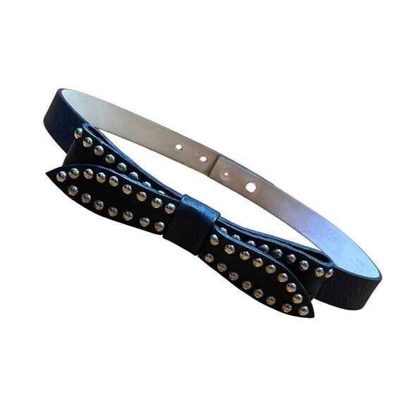 B-LOW THE BELT‎ Black Leather Studded Bow Waistband Belt Size XS main image 9